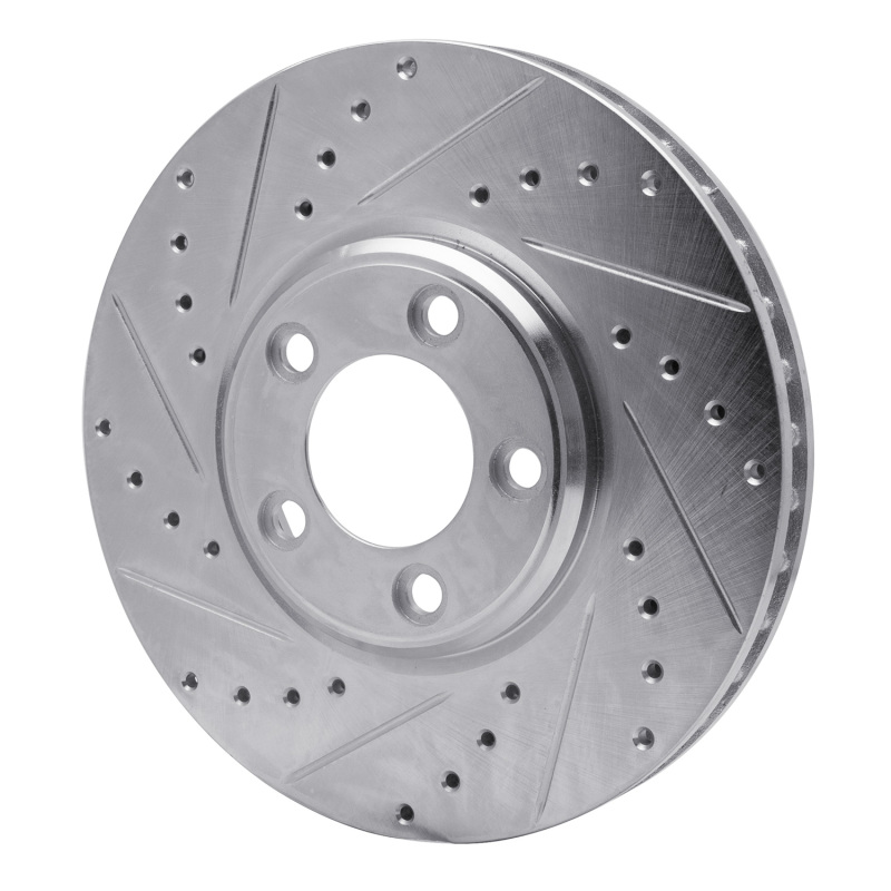 Ford Thunderbird Brake Rotor (1) - Front Left - R1 Concepts - Drilled & Slotted - Silver - `00-`06